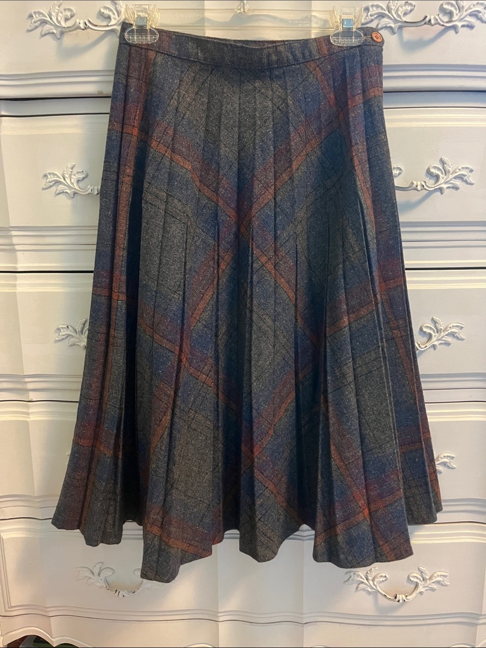 Vintage Pleated, Plaid Wool Skirt
